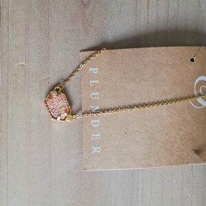 Plunder Gold-Tone Pink Iridescent Druzy Necklace